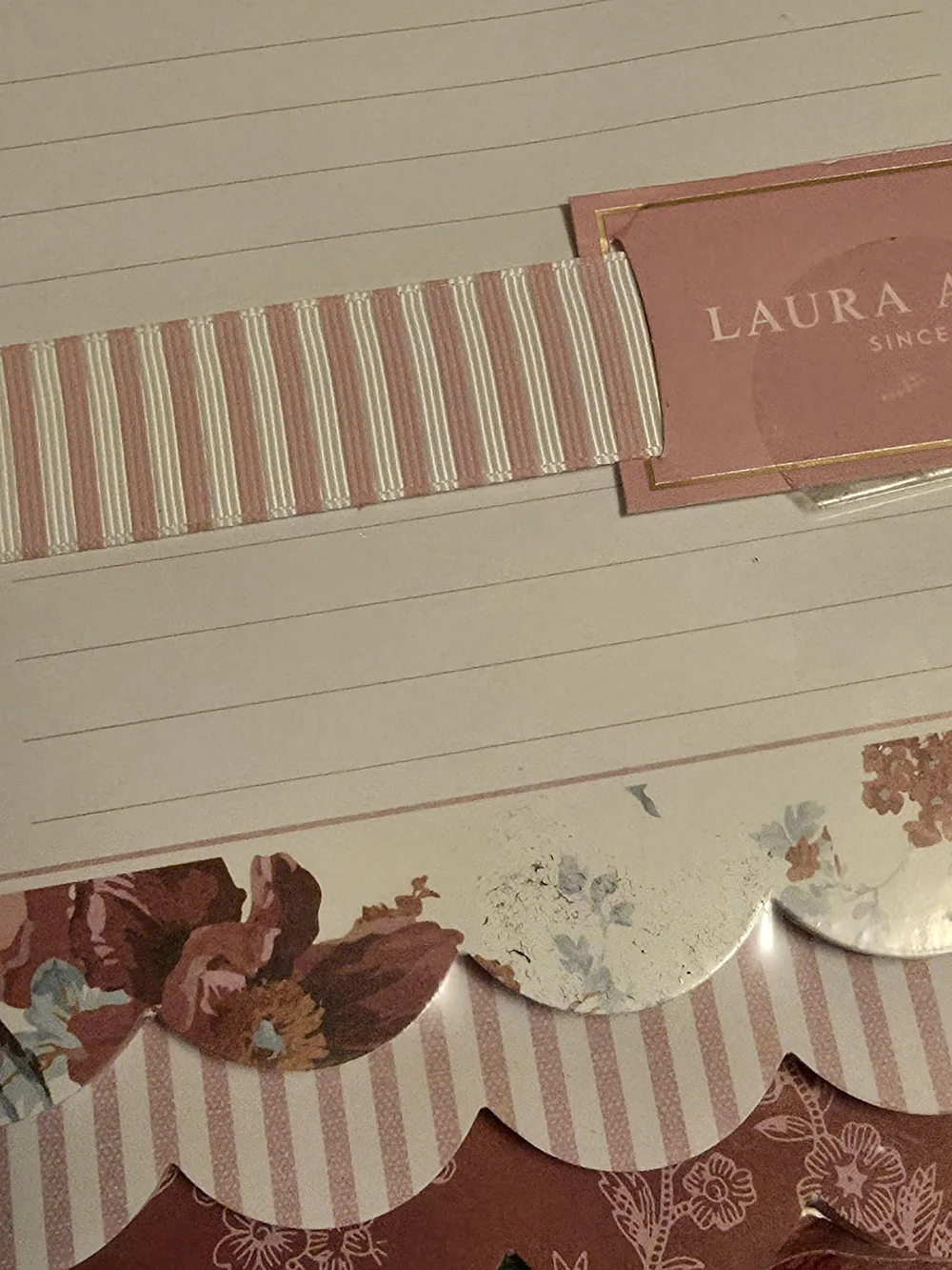 Laura Ashley Pink Floral Lined Notepad with Scalloped Edges